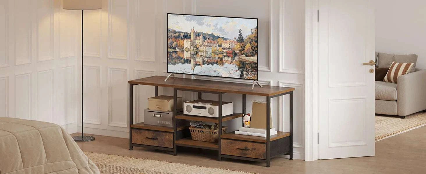 63 Inch Wooden TV Stand with Power Outlets & Storage for Up to 75" TVs-47IN / United States