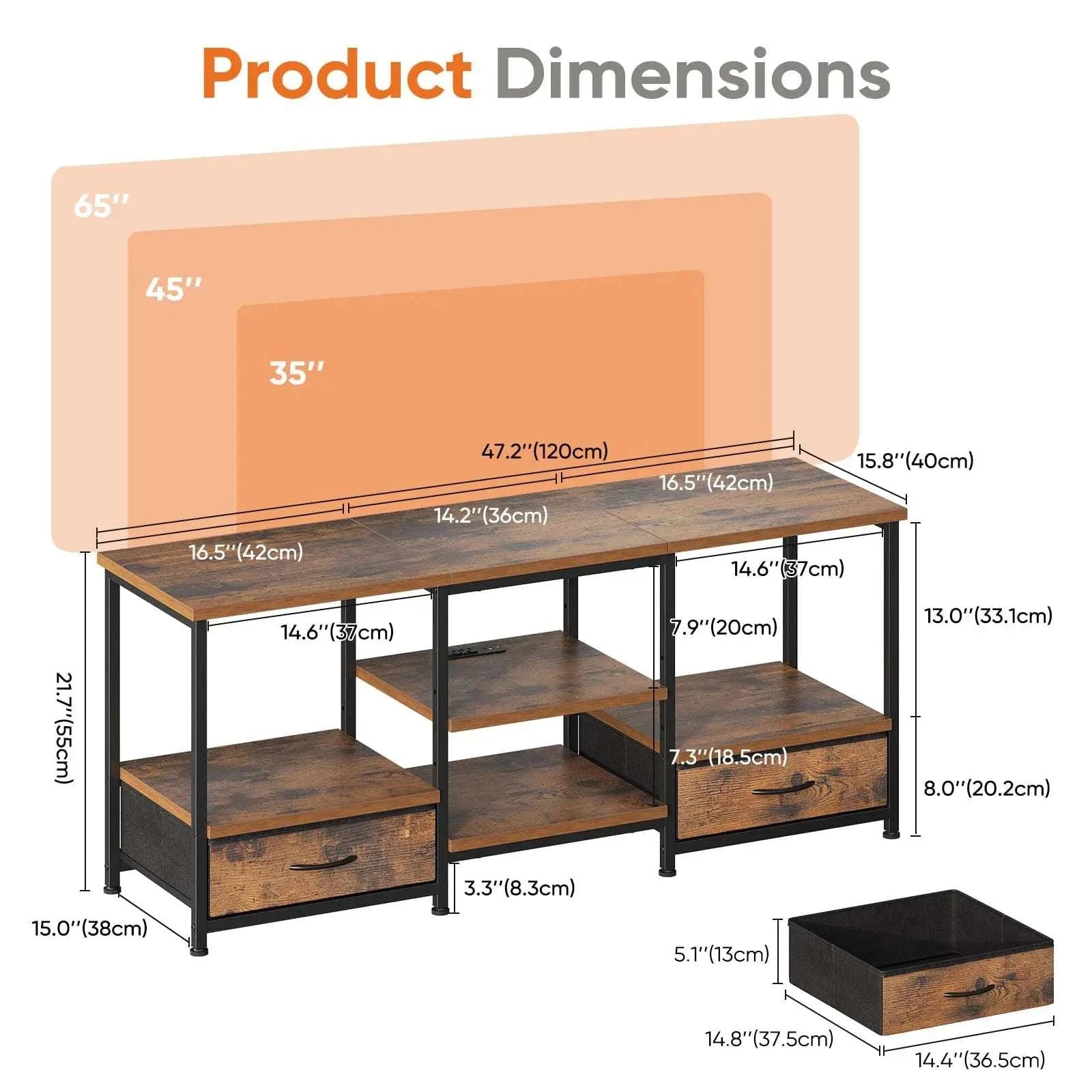 63 Inch Wooden TV Stand with Power Outlets & Storage for Up to 75" TVs-47IN / United States