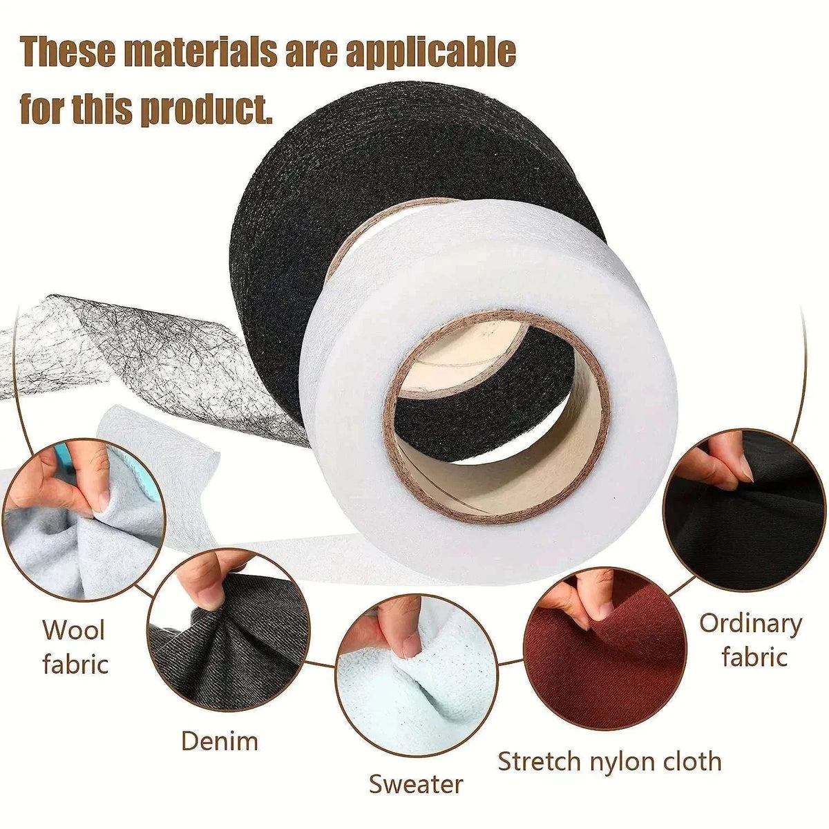 64M Iron-On Hem Tape for Quick No-Sew Clothing Repairs-Black W 1.5cm