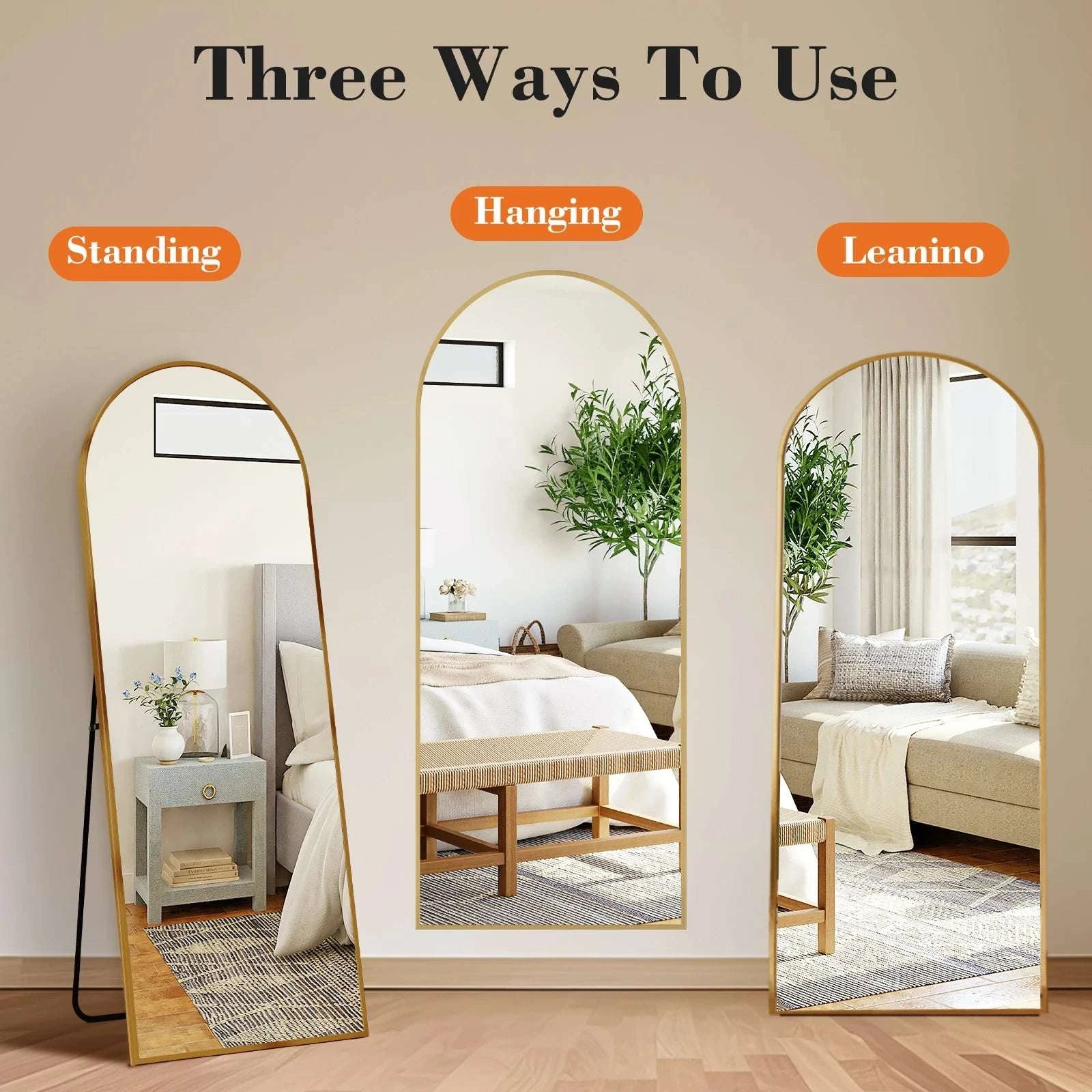 65" x 24" Full Length Floor Mirror with Aluminum Frame-Gold-rectangle / United States