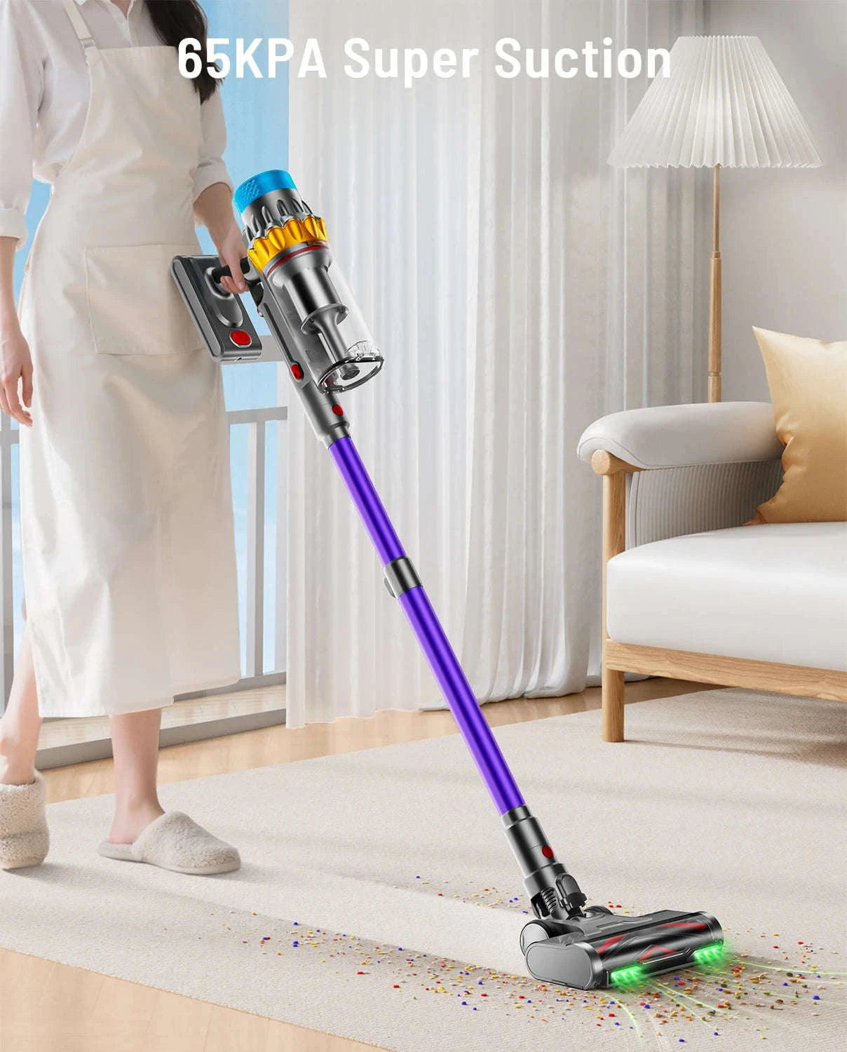 650W Cordless Vacuum Cleaner 65KPA Strong Suction for Pet Hair and Carpet-EU / United States