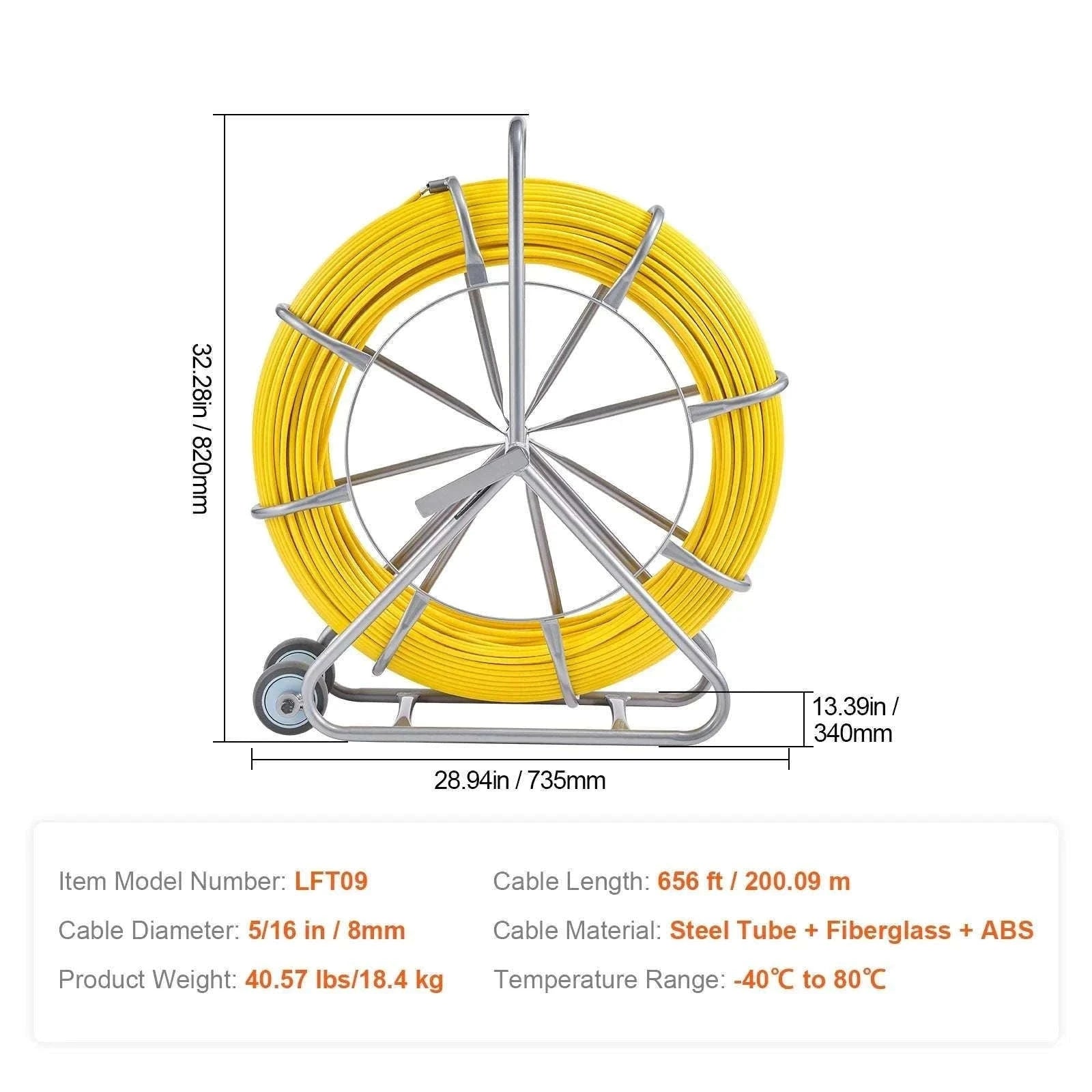 656ft Fiberglass Fish Tape Wire Puller with 5/16in Rodder-200m 8mm / spain