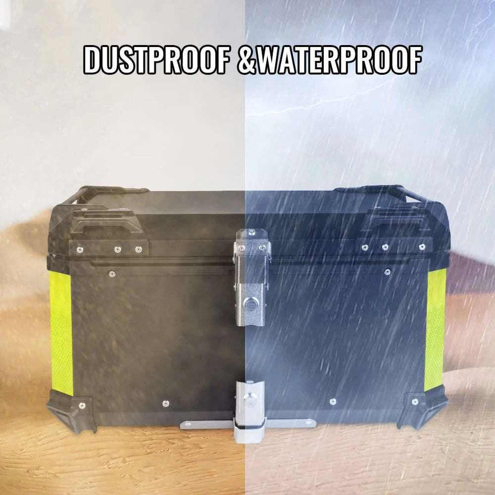 65L Aluminum Motorcycle Top Case Waterproof Tail Box Storage-Aluminum Silver 65L / france