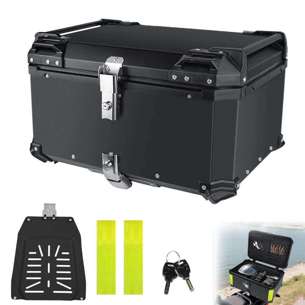 65L Aluminum Motorcycle Top Case Waterproof Tail Box Storage-Aluminum Silver 65L / france