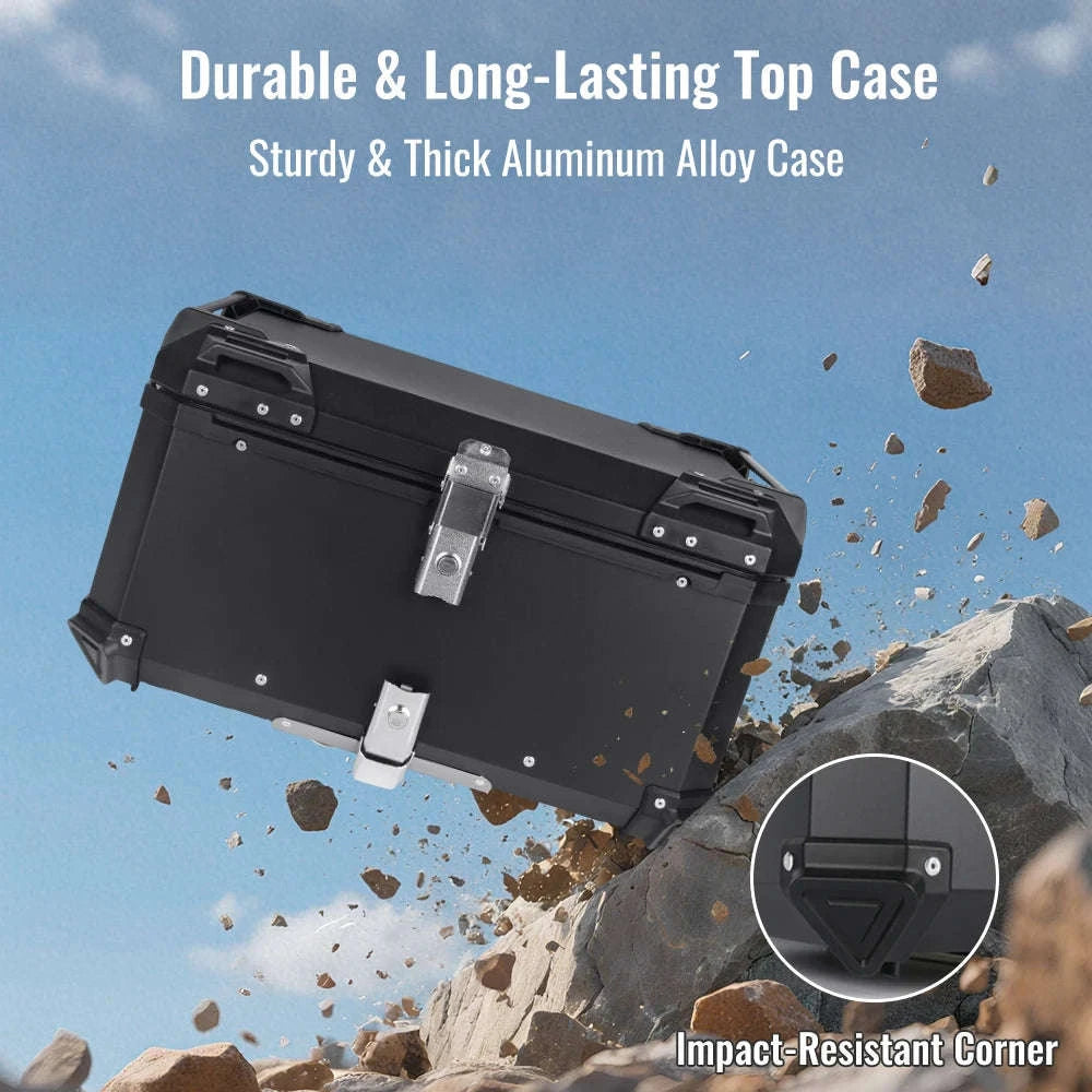 65L Aluminum Motorcycle Top Case Waterproof Tail Box Storage-Aluminum Silver 65L / france