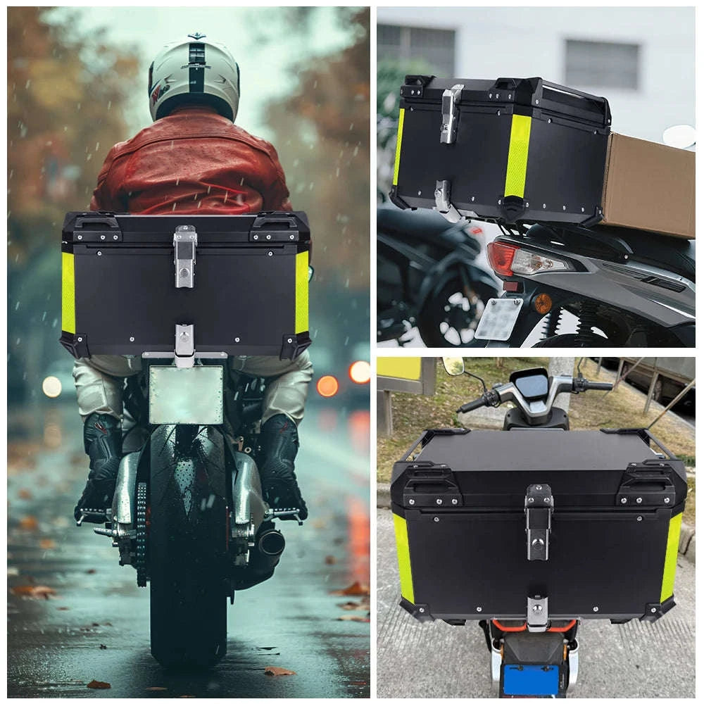 65L Aluminum Motorcycle Top Case Waterproof Tail Box Storage-Aluminum Silver 65L / france