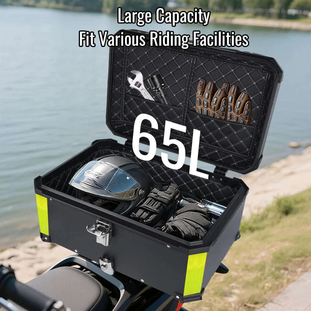 65L Aluminum Motorcycle Top Case Waterproof Tail Box Storage-Aluminum Silver 65L / france