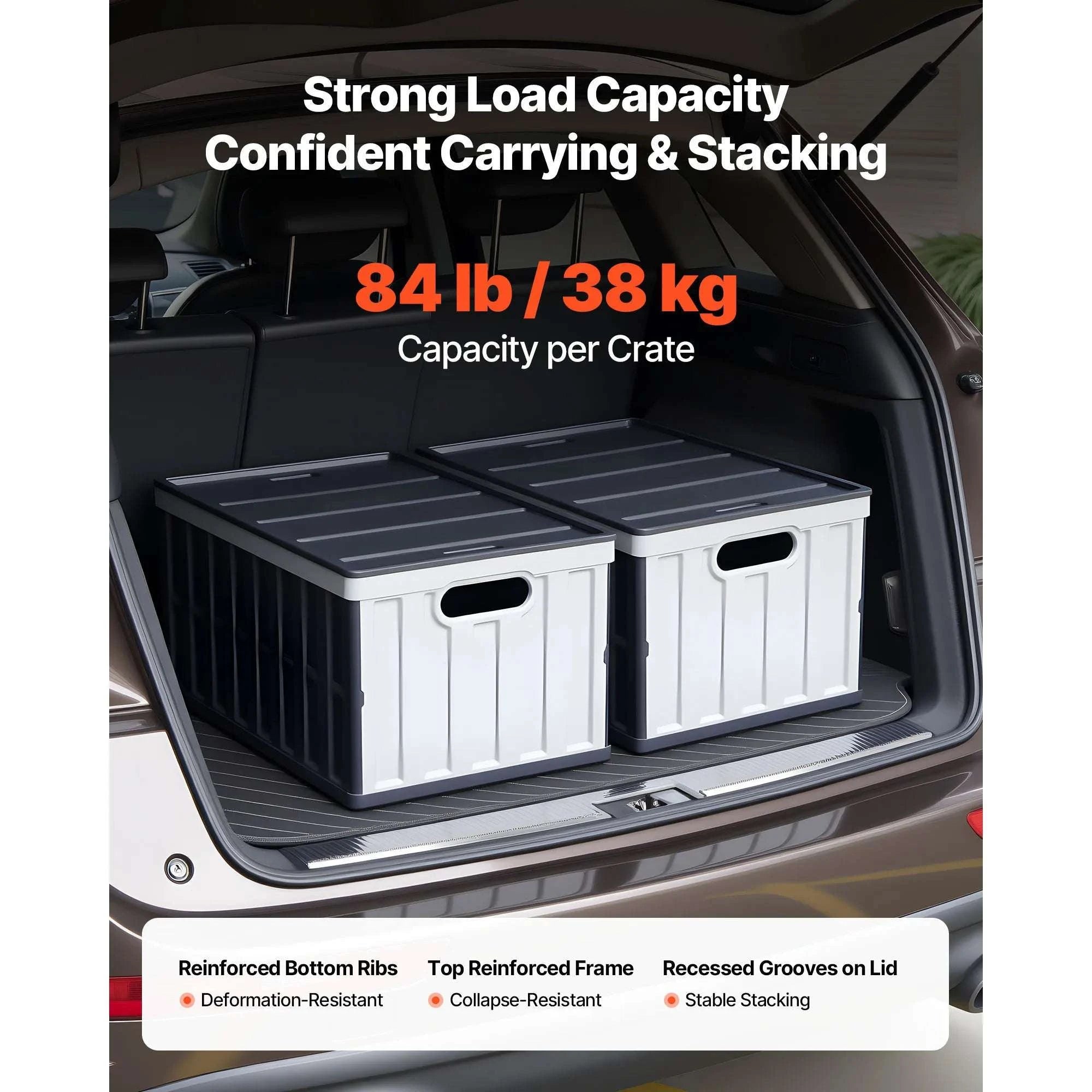 65L Collapsible Storage Bins with Lids – Stackable Folding Crates-3PCS / United States