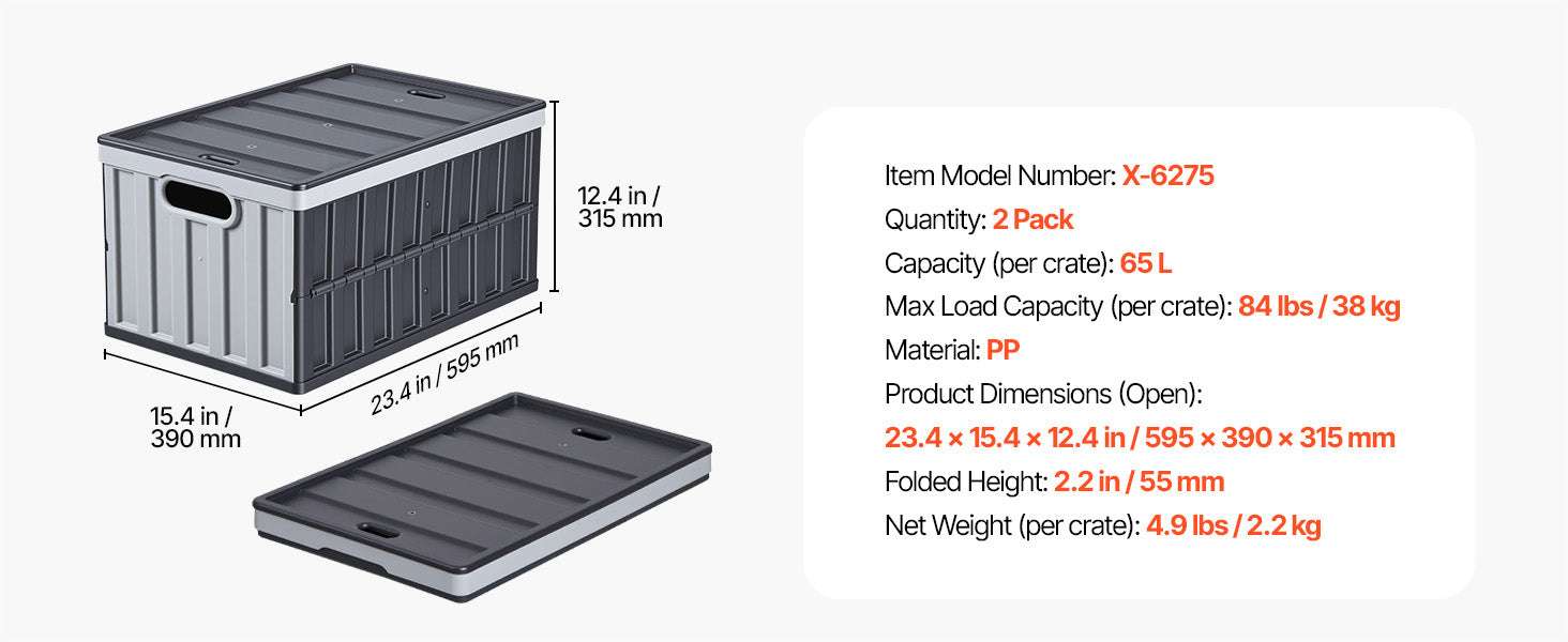 65L Collapsible Storage Bins with Lids – Stackable Folding Crates-3PCS / United States