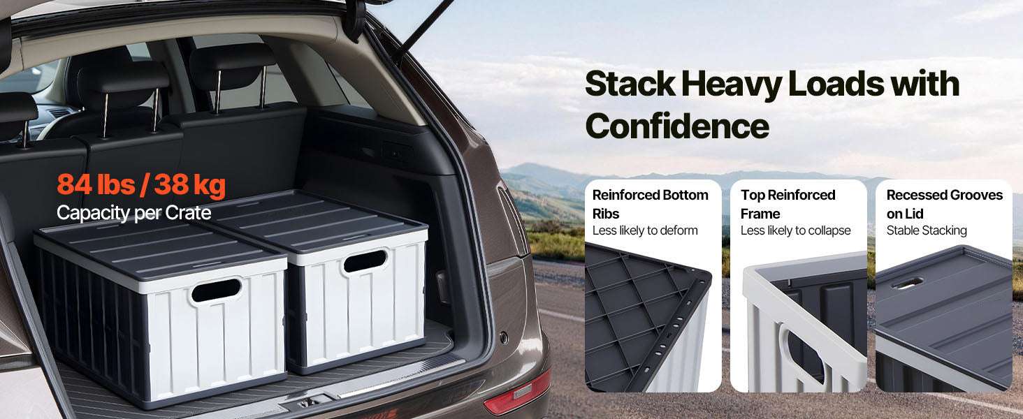 65L Collapsible Storage Bins with Lids – Stackable Folding Crates-3PCS / United States