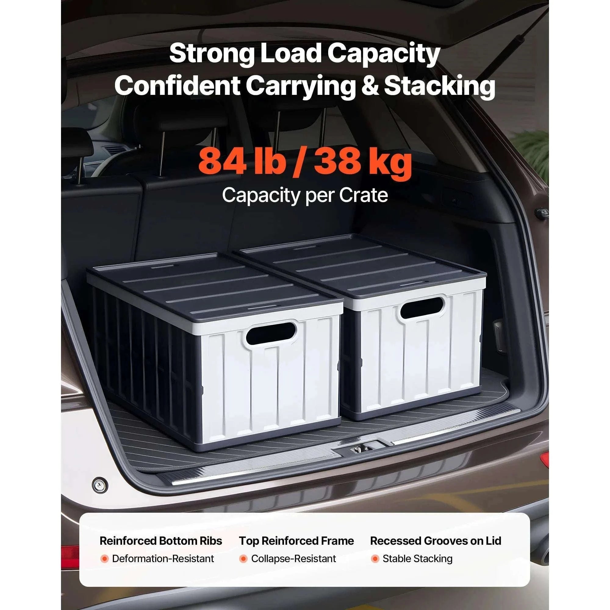 65L Collapsible Storage Bins with Lids – Stackable Folding Crates-3PCS / United States
