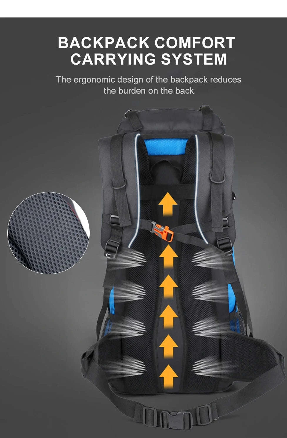 65L Waterproof Climbing Backpack for Hiking and Camping-Gray