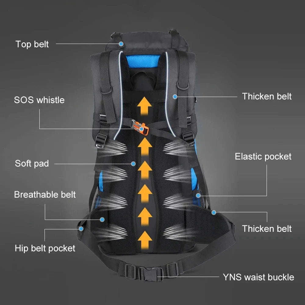 65L Waterproof Climbing Backpack for Hiking and Camping-Gray