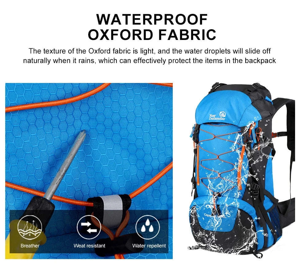 65L Waterproof Climbing Backpack for Hiking and Camping-Gray