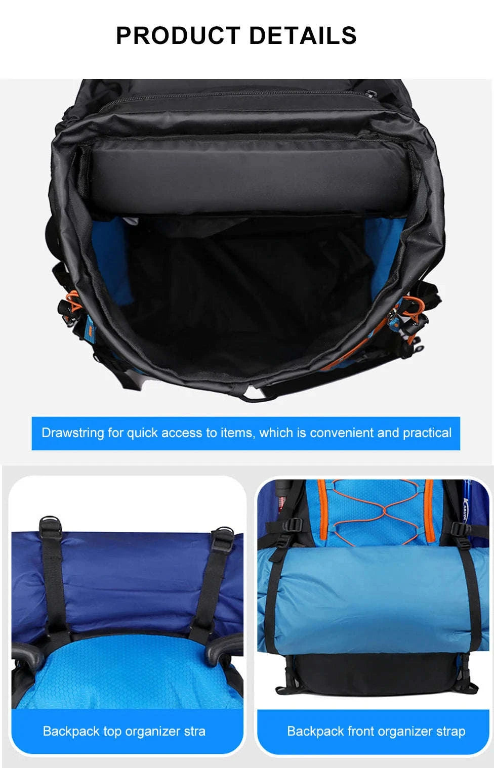 65L Waterproof Climbing Backpack for Hiking and Camping-Gray