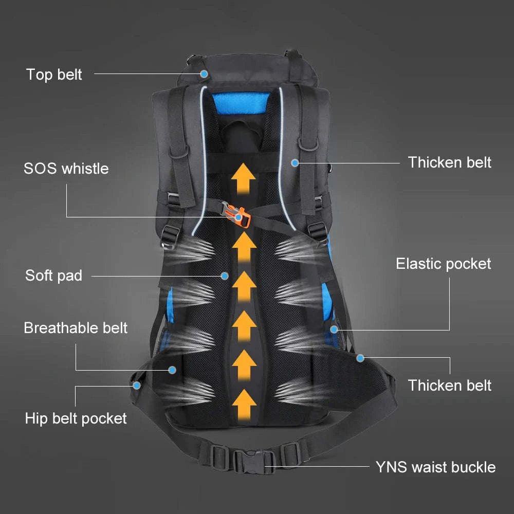 65L Waterproof Climbing Backpack for Hiking and Camping-Gray