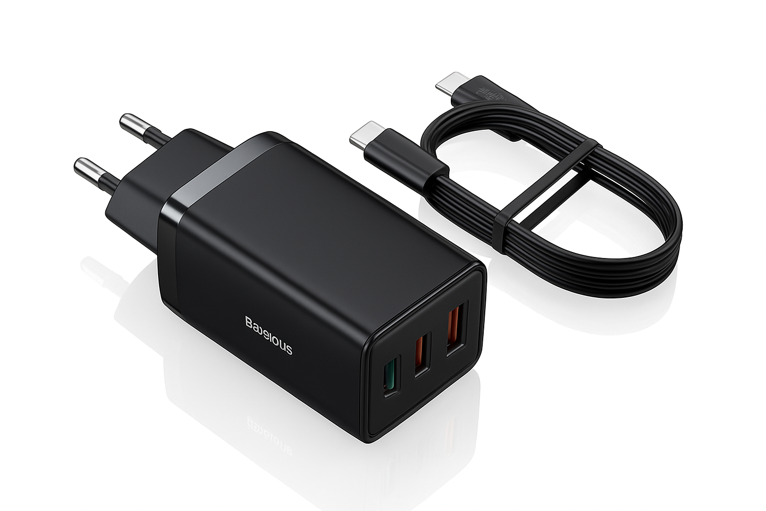 65W GaN Snabbladdare med dubbla USB-C- och USB-portar för laptop och telefon