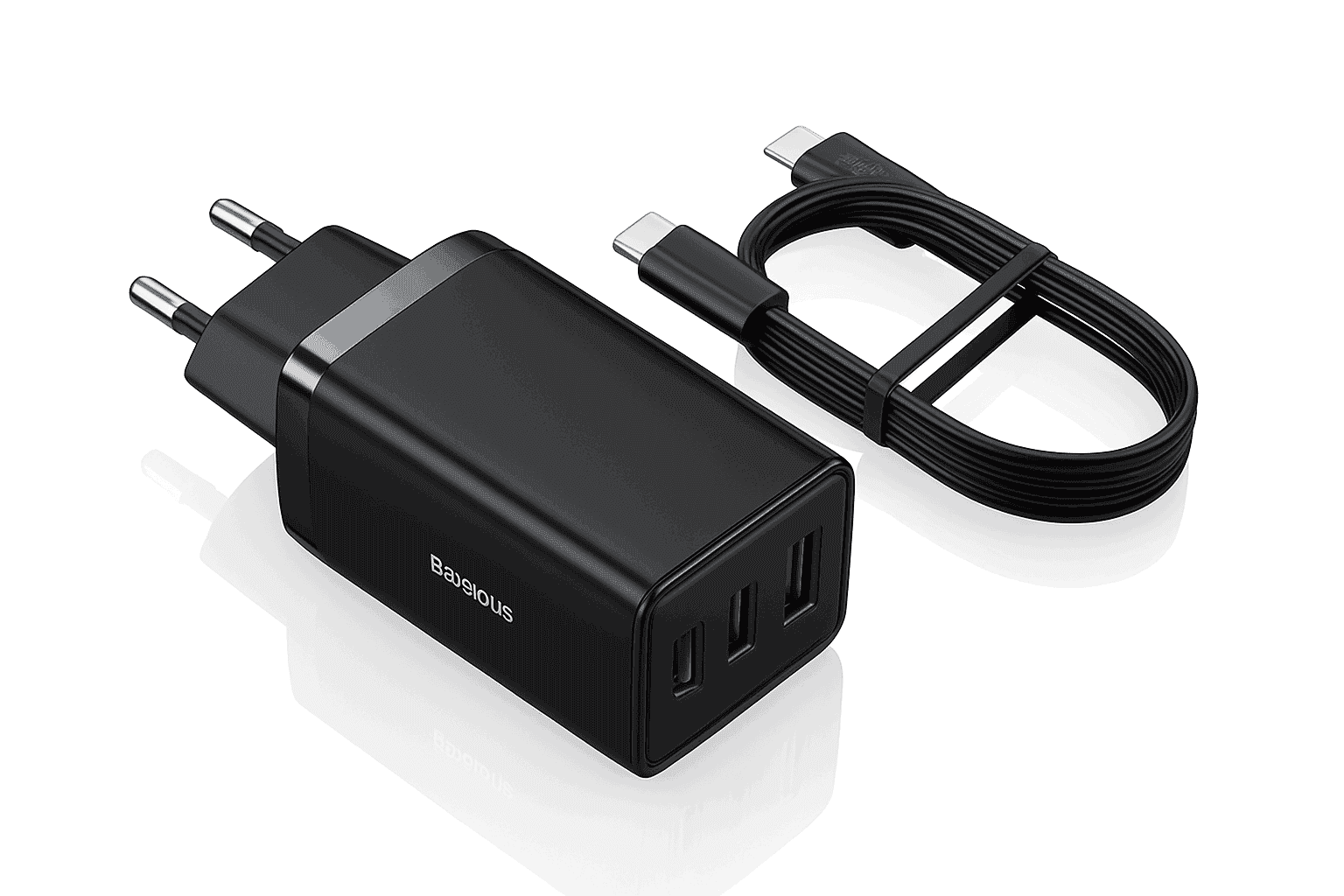 65W GaN Fast Charger with Dual USB-C & USB Ports for Laptop Phone-EU Plug White