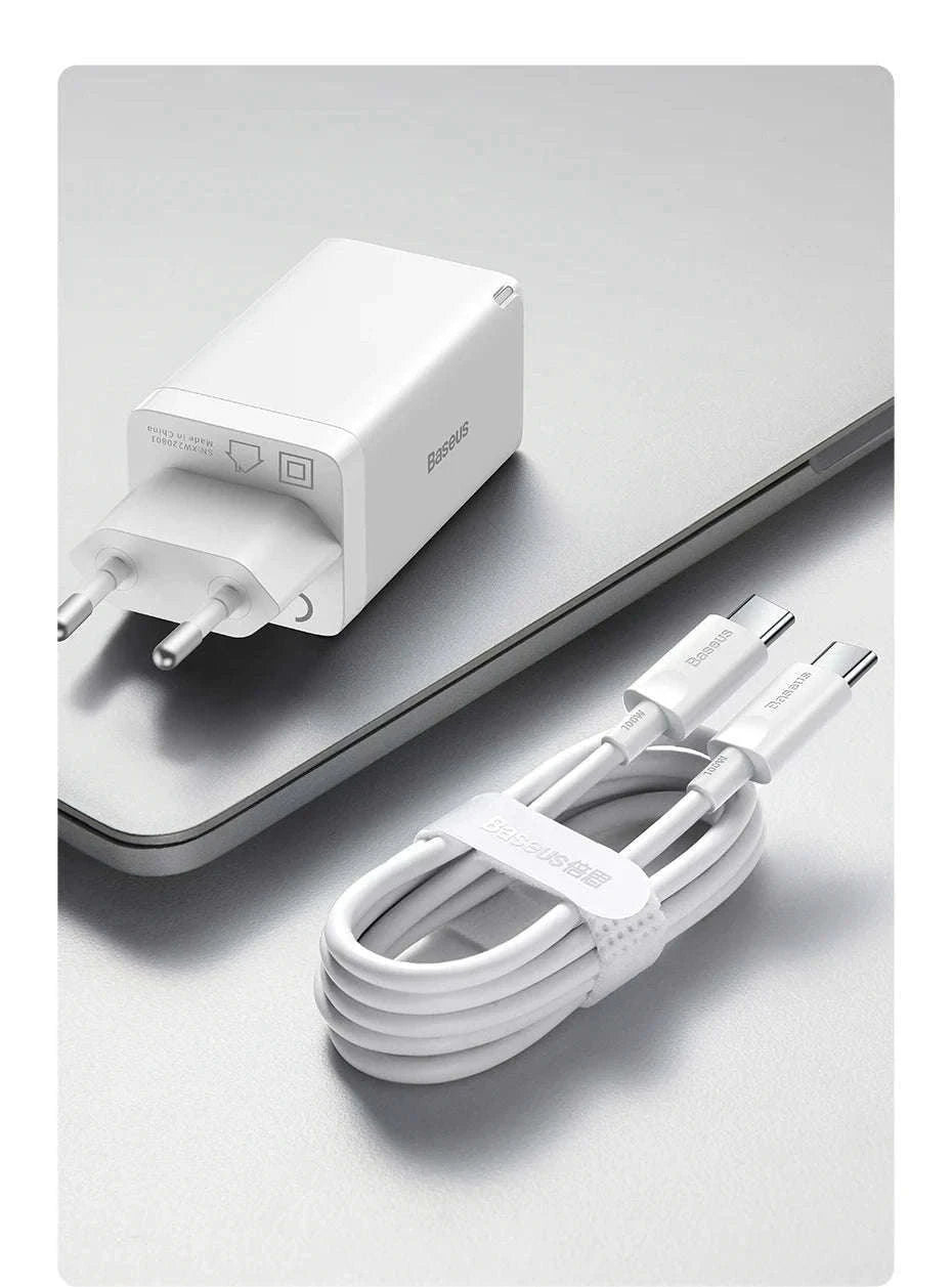 65W GaN Fast Charger with Dual USB-C & USB Ports for Laptop Phone-EU Plug White