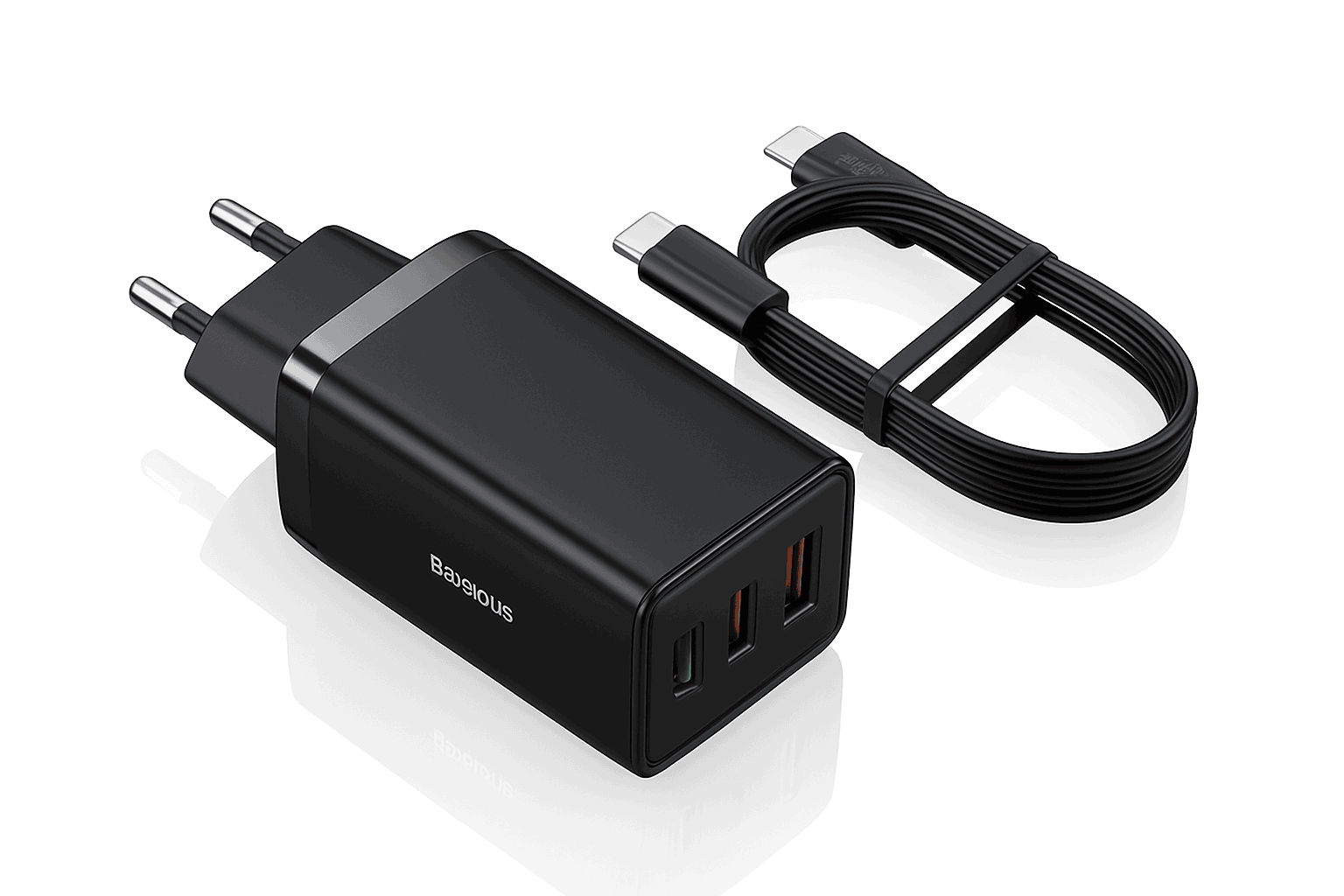 65W GaN Fast Charger with Dual USB-C & USB Ports for Laptop Phone-EU Plug White