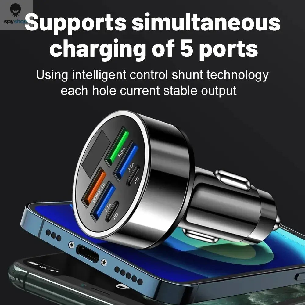 66-250W PD Car Charger QC3.0 Fast Charge One to Six Car Cigarette Lighter Plug Car Charger Flash Charge with Digital Display Spy-shop.com