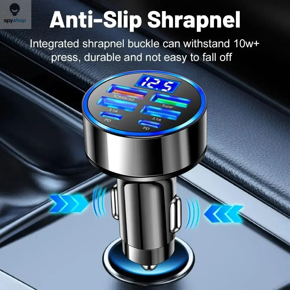 66-250W PD Car Charger QC3.0 Fast Charge One to Six Car Cigarette Lighter Plug Car Charger Flash Charge with Digital Display Spy-shop.com