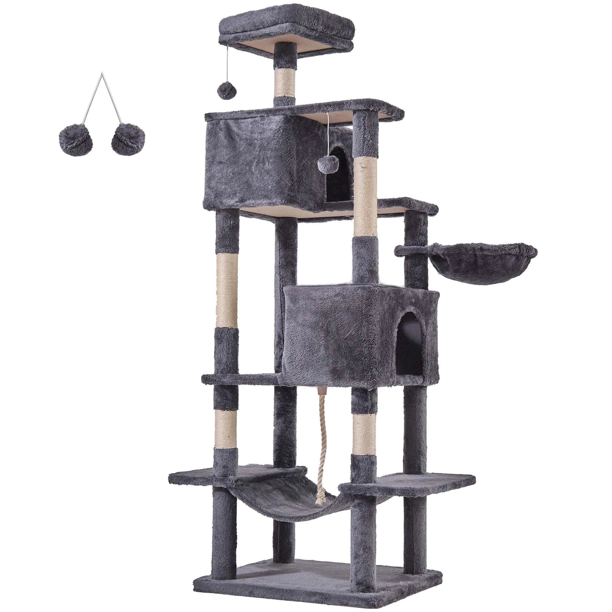 66-Inch Multi-Level Cat Tree Tower with Condo, Hammock & Scratching Posts-Beige / United States