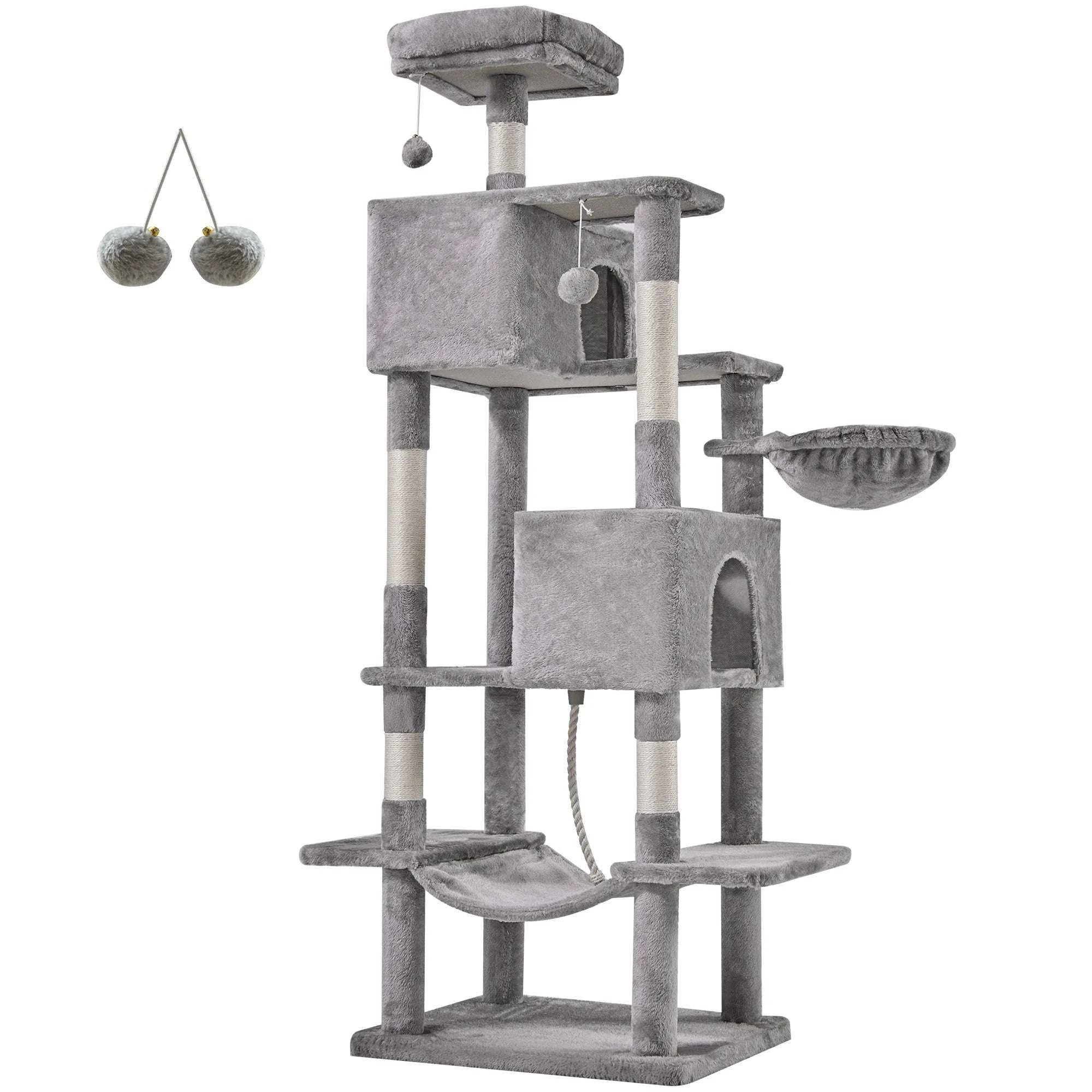 66-Inch Multi-Level Cat Tree Tower with Condo, Hammock & Scratching Posts-Beige / United States