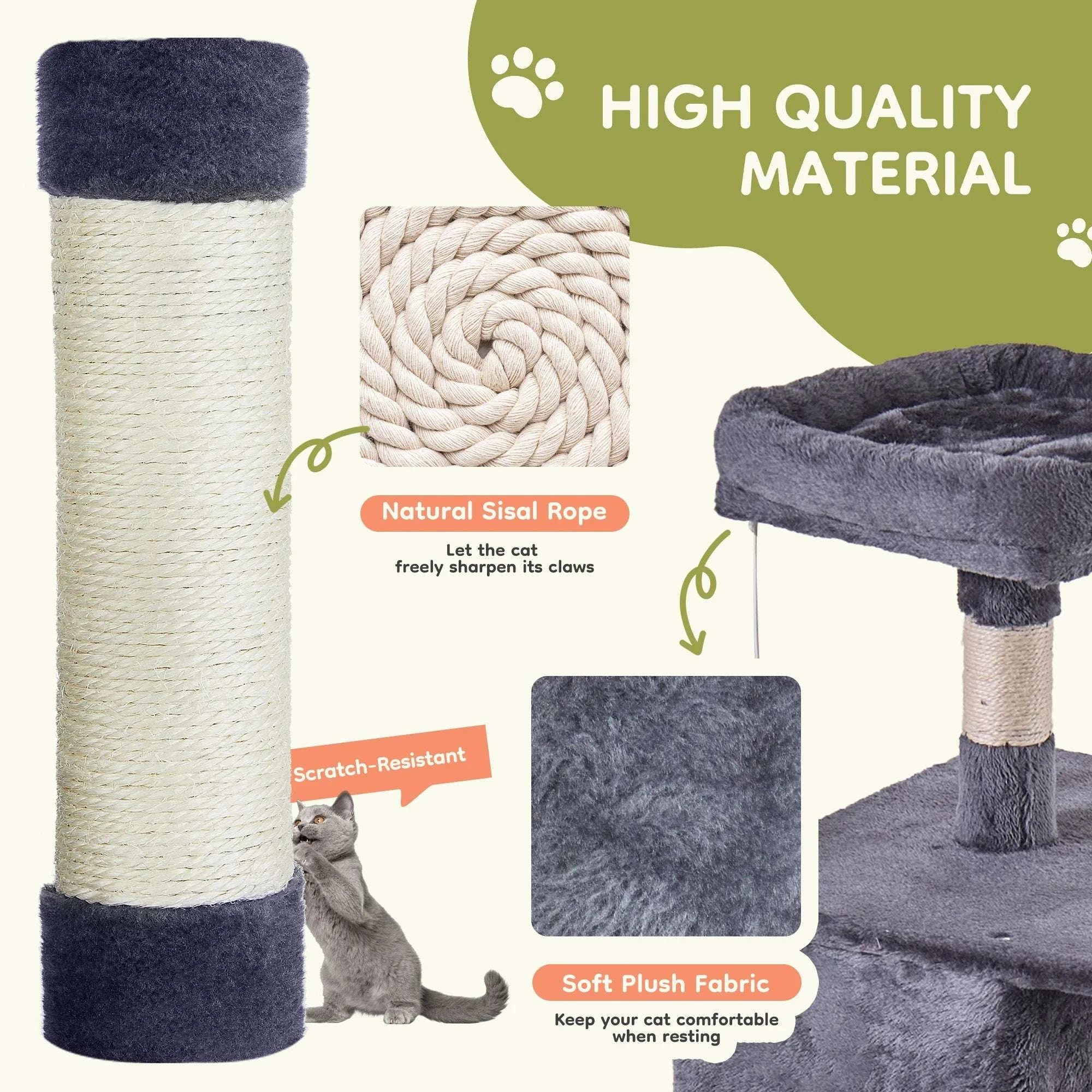 66-Inch Multi-Level Cat Tree Tower with Condo, Hammock & Scratching Posts-Beige / United States