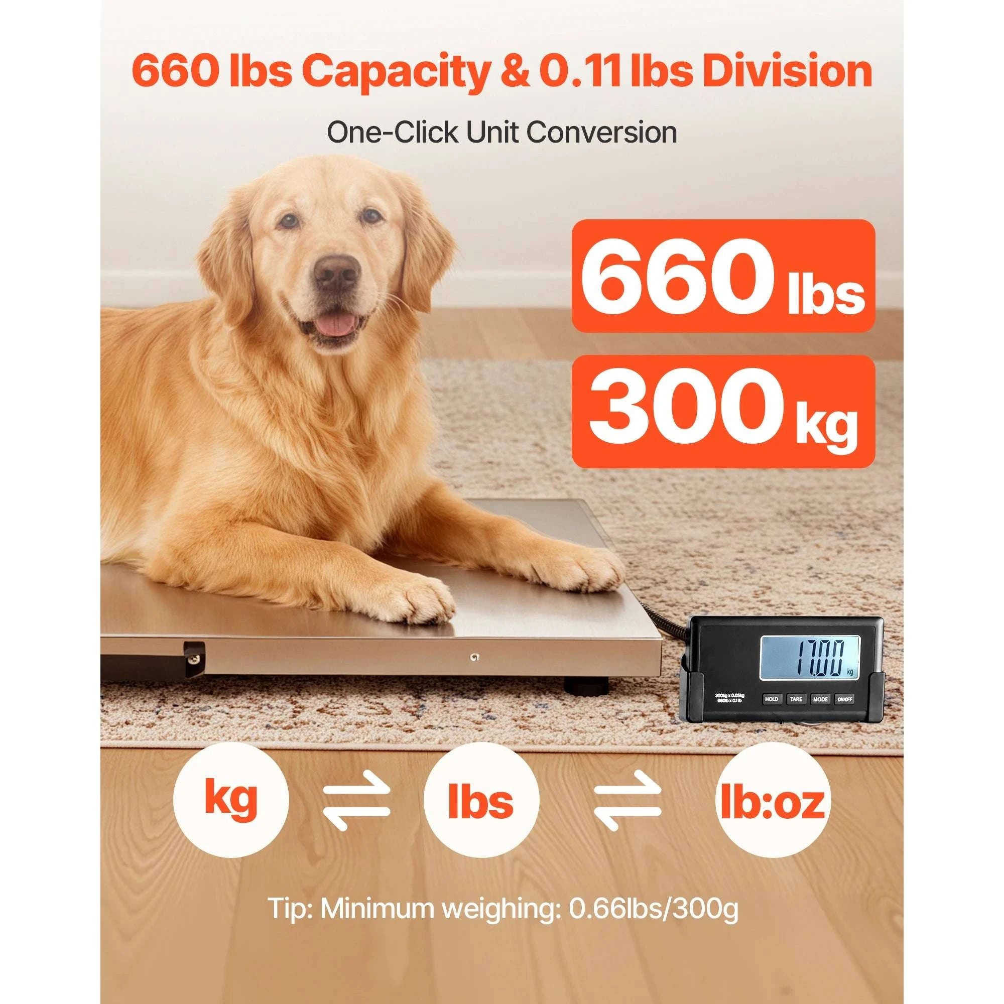 660 lb Digital Shipping Scale with LCD Display & AC/DC Power-660 lbs / United States
