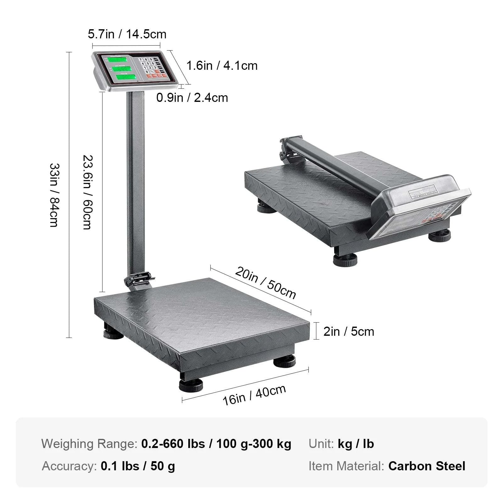 660 lbs Digital Platform Floor Scale with LED Display & Dual Power-660LBS / United States