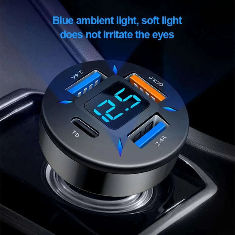 66W Car Charger with 4 USB Ports and Voltage Display-Super Charge 1PC