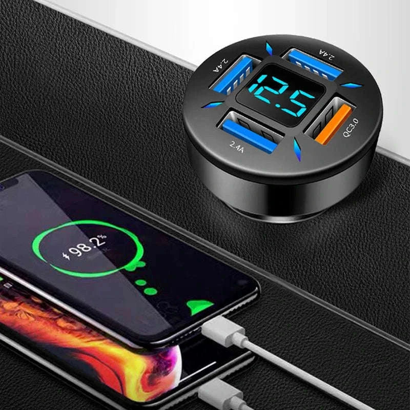 66W Car Charger with 4 USB Ports and Voltage Display-Super Charge 1PC