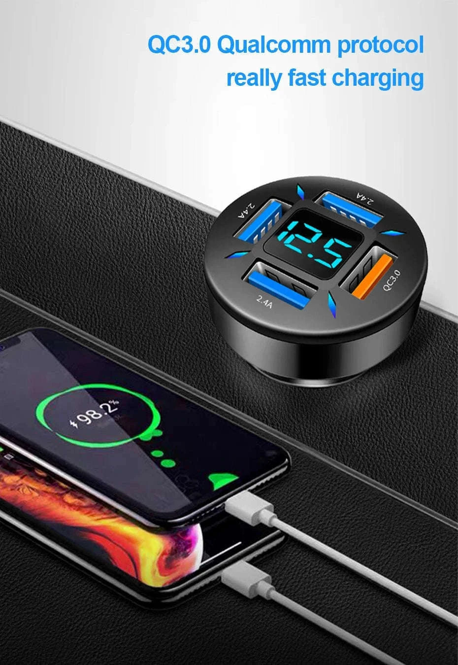 66W Car Charger with 4 USB Ports and Voltage Display-Super Charge 1PC