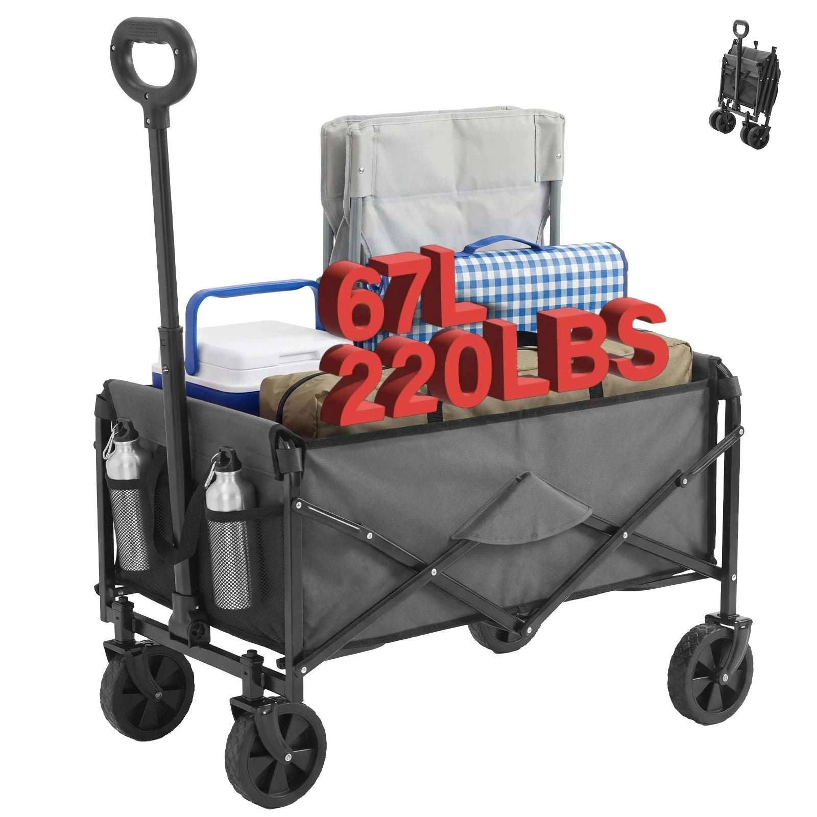 67L Collapsible Wagon Cart with Wheels, 220 lb Heavy Duty Capacity-LIGHT GRAY / United States
