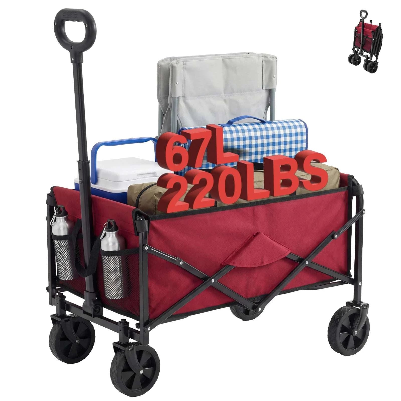 67L Collapsible Wagon Cart with Wheels, 220 lb Heavy Duty Capacity-LIGHT GRAY / United States