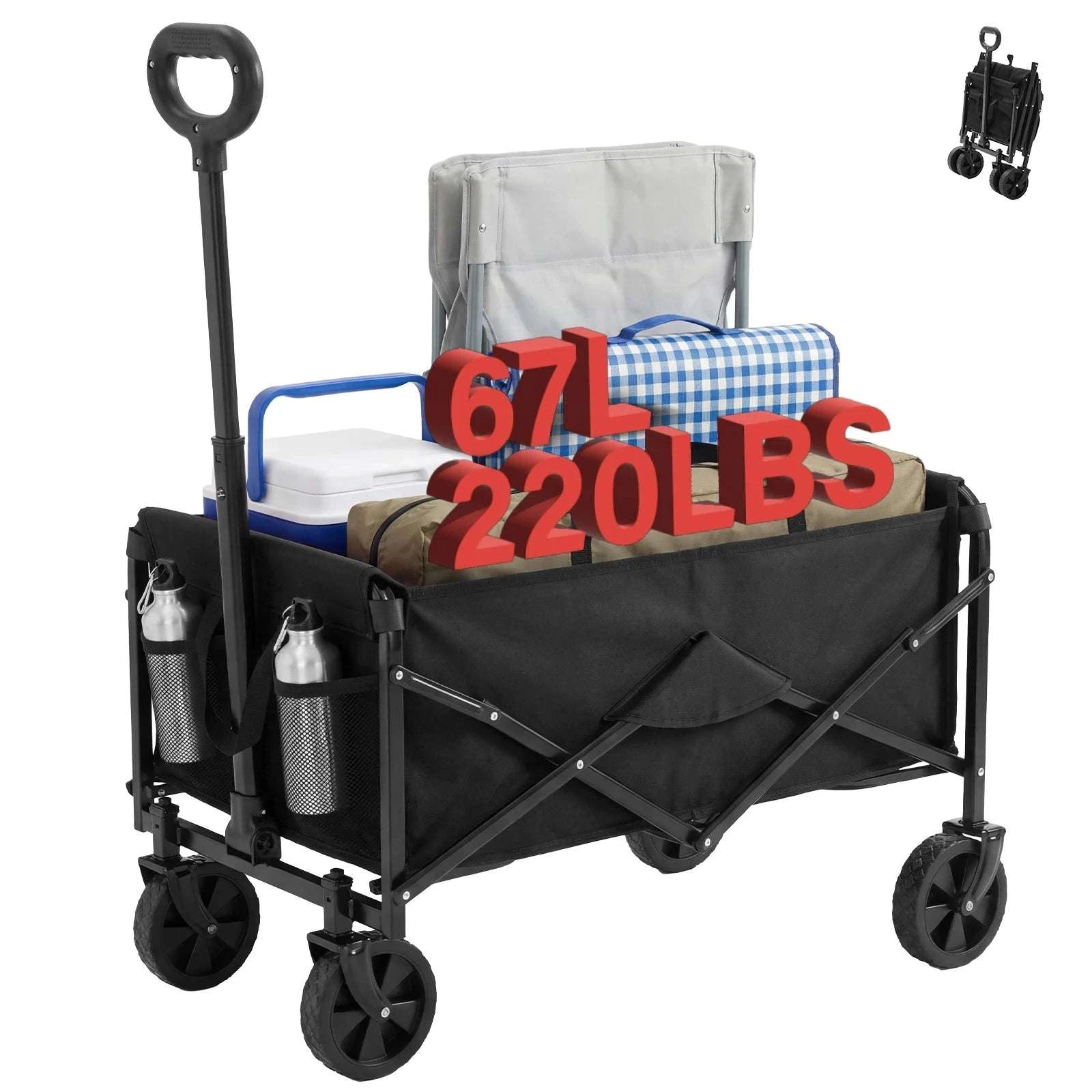 67L Collapsible Wagon Cart with Wheels, 220 lb Heavy Duty Capacity-LIGHT GRAY / United States
