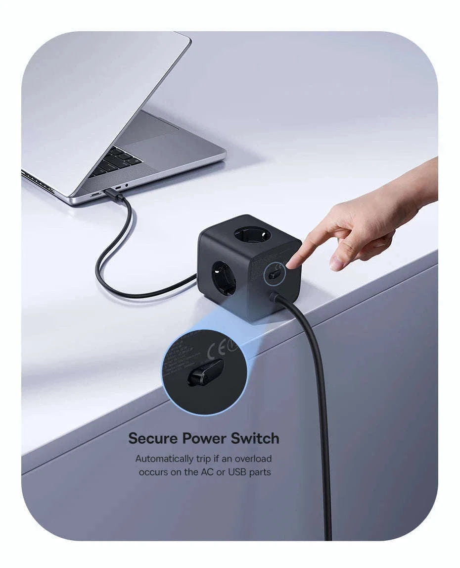 67W GaN Fast Charging Power Strip with 6 Ports and 3 AC Outlets-67W Black EU 220V