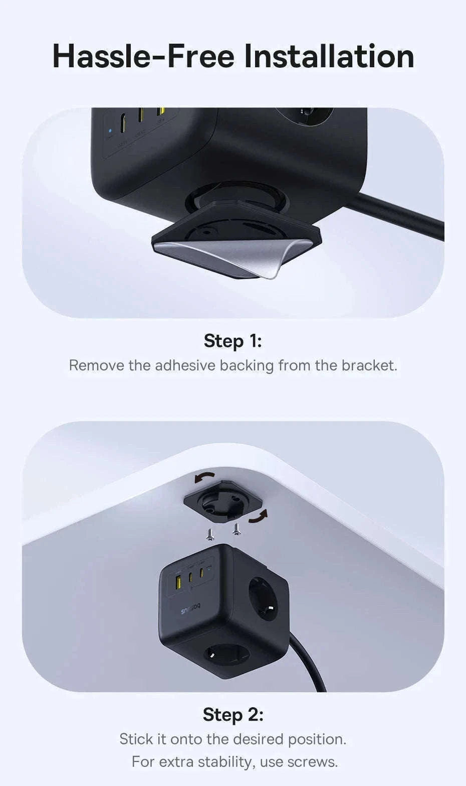67W GaN Fast Charging Power Strip with 6 Ports and 3 AC Outlets-67W Black EU 220V