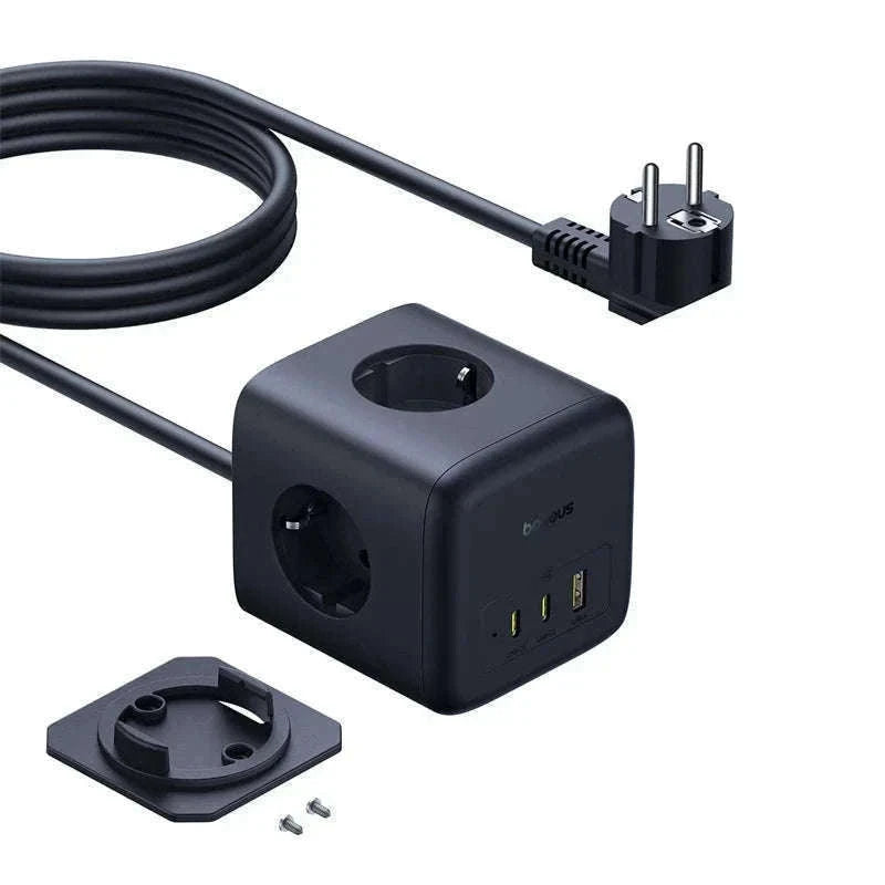 67W GaN Fast Charging Power Strip with 6 Ports and 3 AC Outlets-67W Black EU 220V