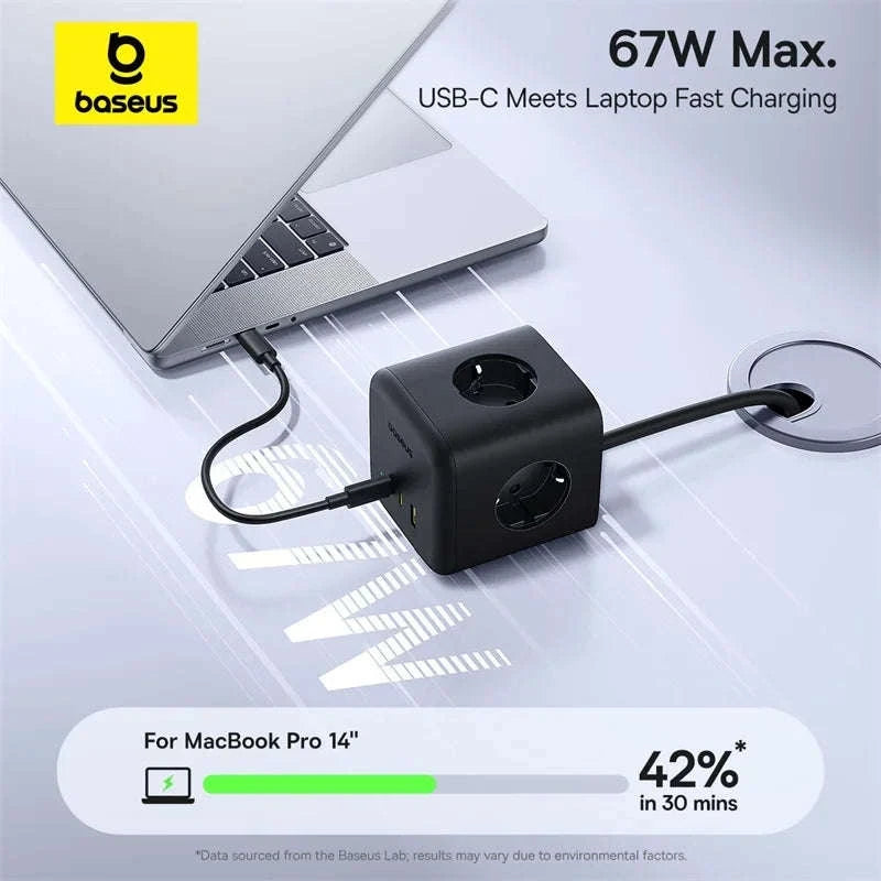 67W GaN Fast Charging Power Strip with 6 Ports and 3 AC Outlets-67W Black EU 220V