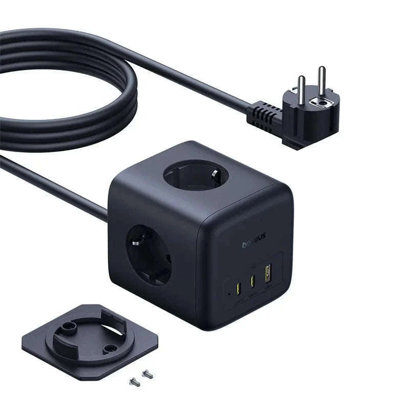 67W GaN Fast Charging Power Strip with 6 Ports and 3 AC Outlets-67W Black EU 220V