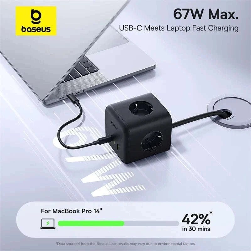 67W GaN Fast Charging Power Strip with 6 Ports and 3 AC Outlets-67W Black EU 220V