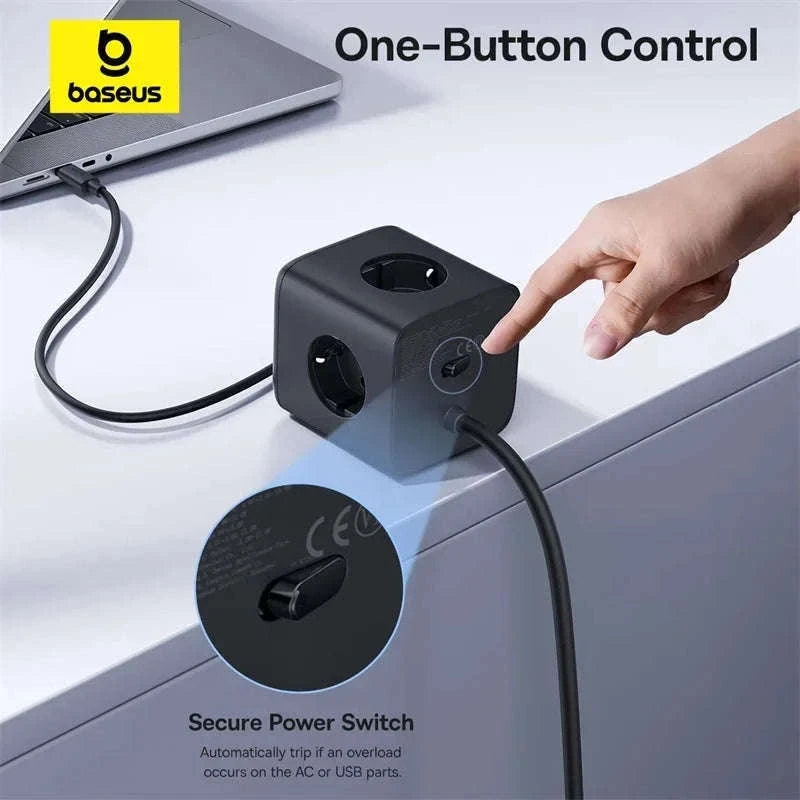 67W GaN Fast Charging Power Strip with 6 Ports and 3 AC Outlets-67W Black EU 220V