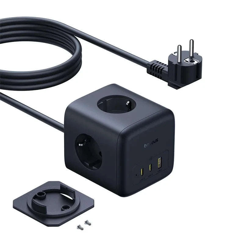 67W GaN Fast Charging Power Strip with 6 Ports and 3 AC Outlets-67W Black EU 220V