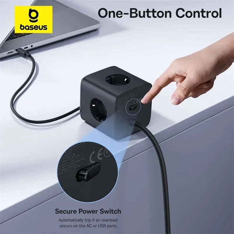 67W GaN Fast Charging Power Strip with 6 Ports and 3 AC Outlets-67W Black EU 220V
