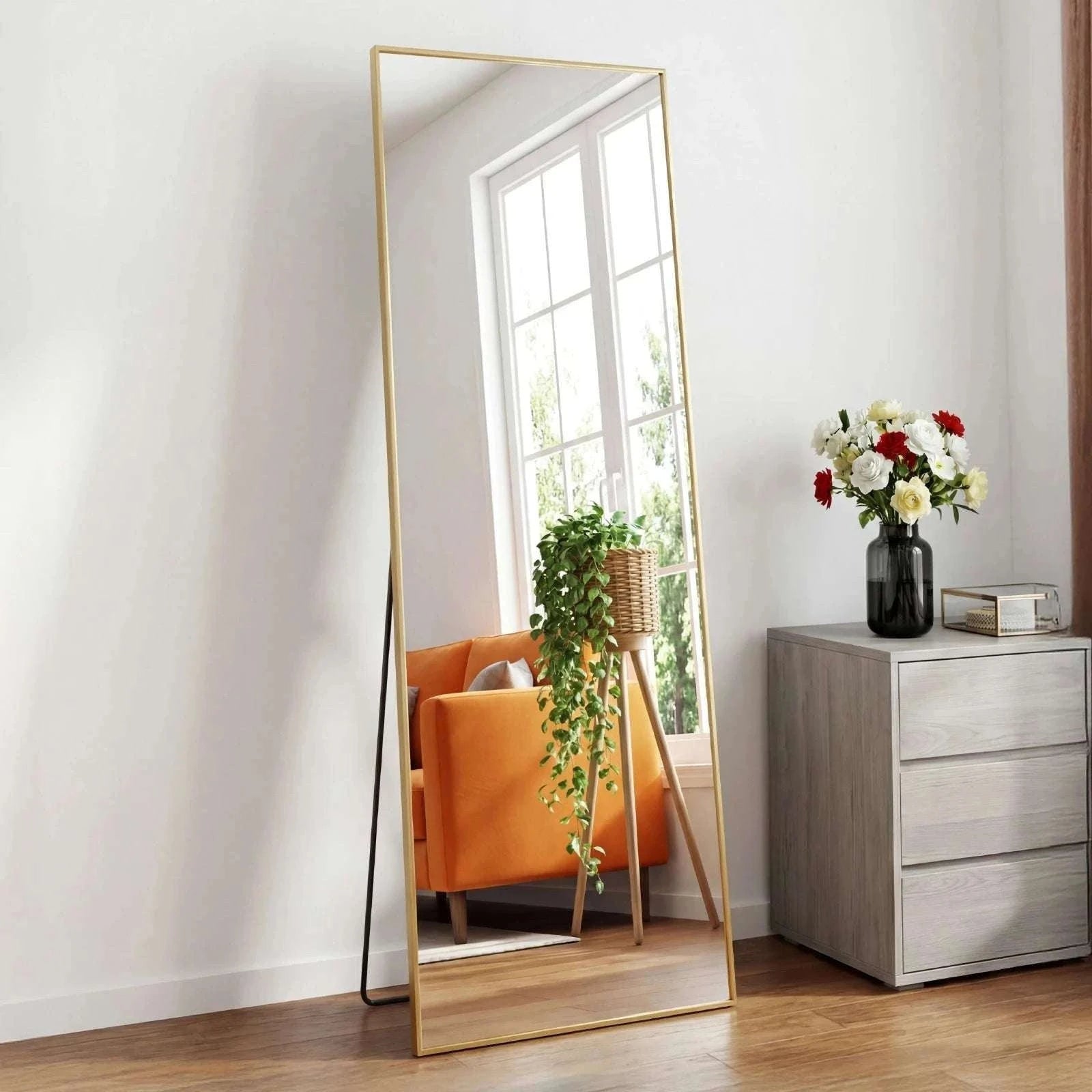 68x26 Arched Full Length Mirror with Stand for Bedroom or Bathroom-Black-rectangle / United States