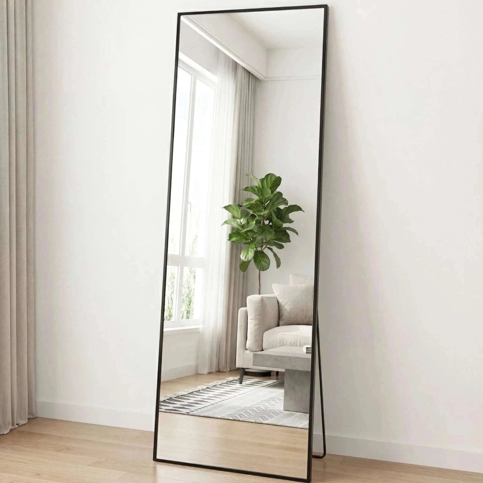68x26 Arched Full Length Mirror with Stand for Bedroom or Bathroom-Black-rectangle / United States