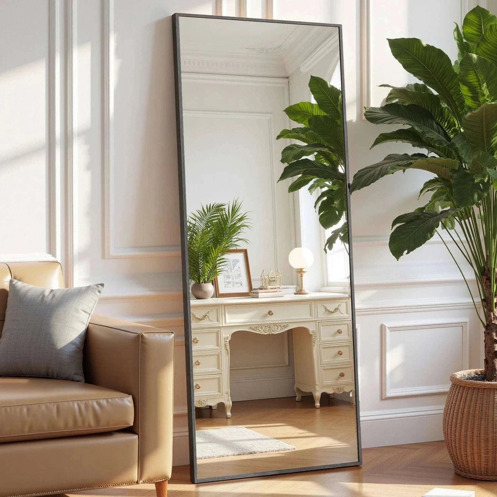 68x26 Arched Full Length Mirror with Stand for Bedroom or Bathroom-Black-rectangle / United States