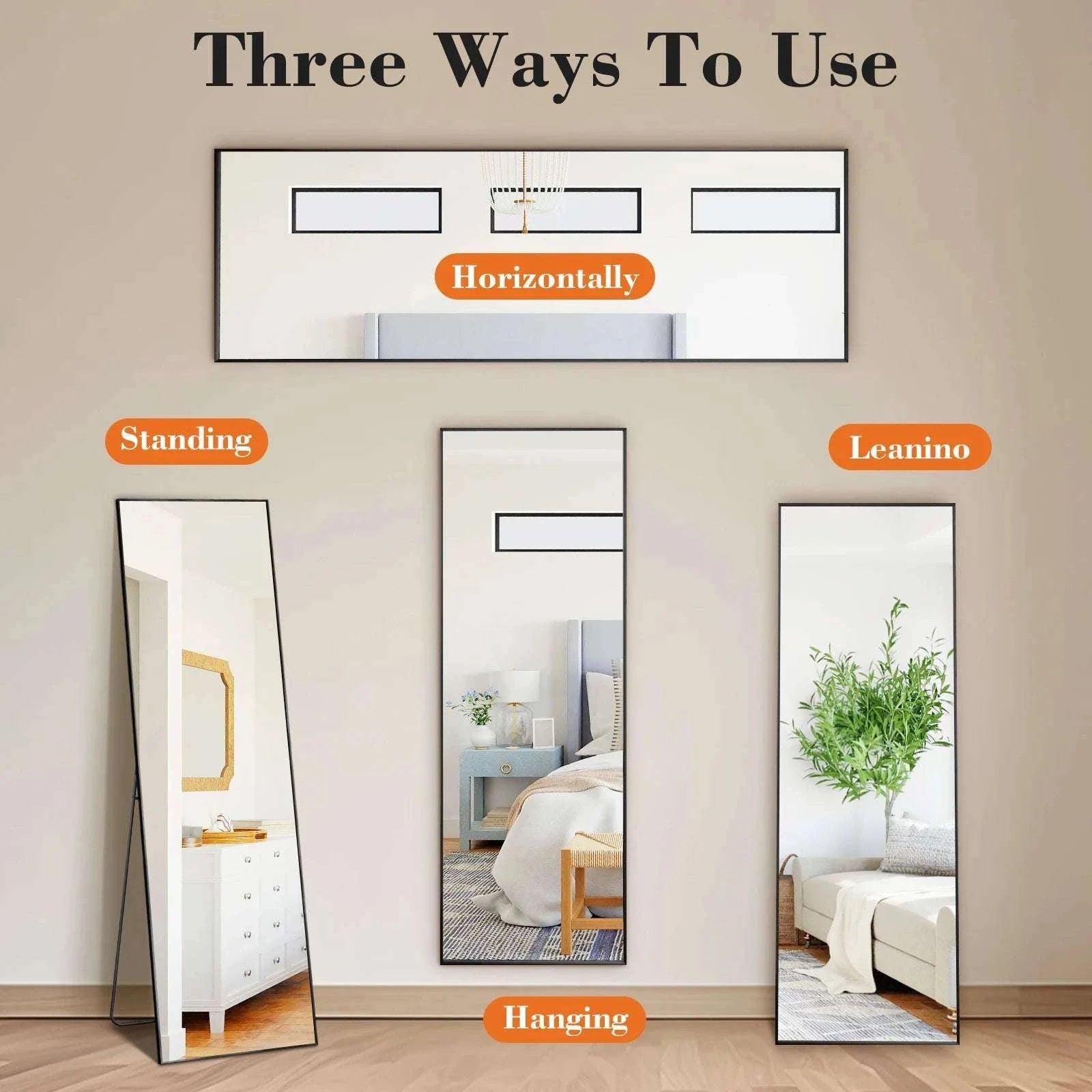 68x26 Arched Full Length Mirror with Stand for Bedroom or Bathroom-Black-rectangle / United States